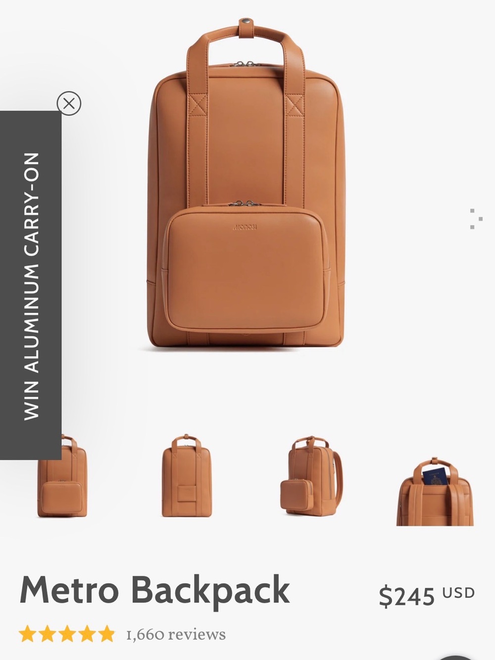 Metro Backpack - Tan Leather